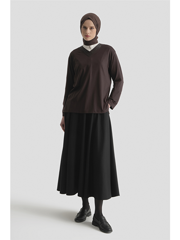 ARMİNE Penye Kahve Anne Bluz