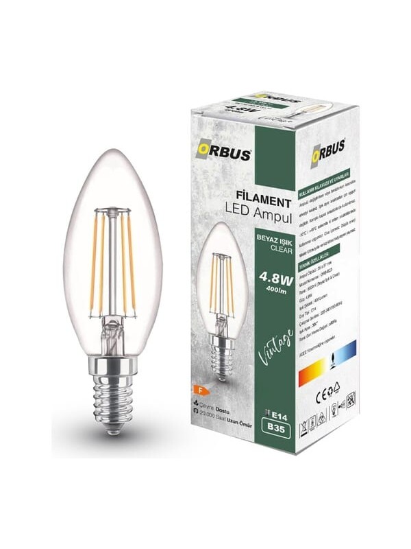 Orbus C37 4.8W Filament Bulb E14 400Lm Ampul - Beyaz Işık