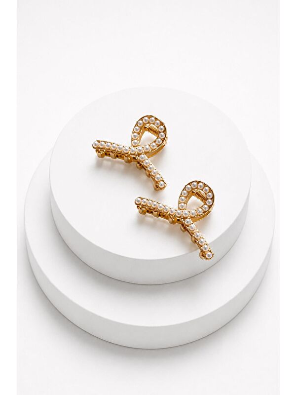 New Obsessions 2 Adet 4 cm Metal İnci Dekorlu Damla Mandal Toka