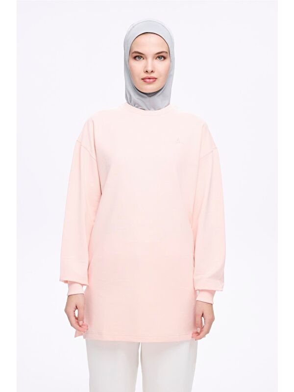 Haşema Yumuşak Dokulu Oversize Pudra Basic Günlük Sweatshirt Act-22