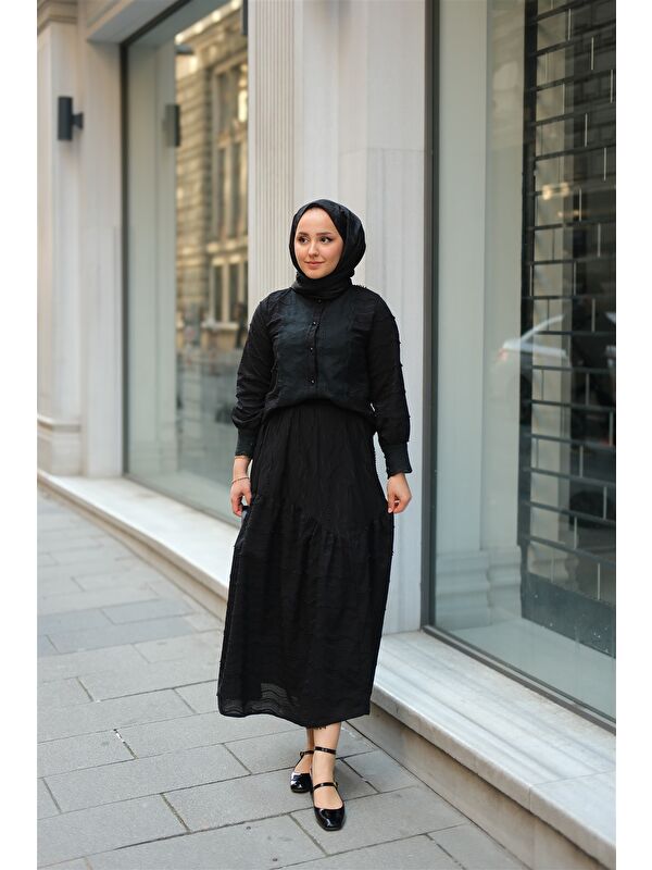 Locco Moda Kadın Güpür Detaylı Takım Siyah
