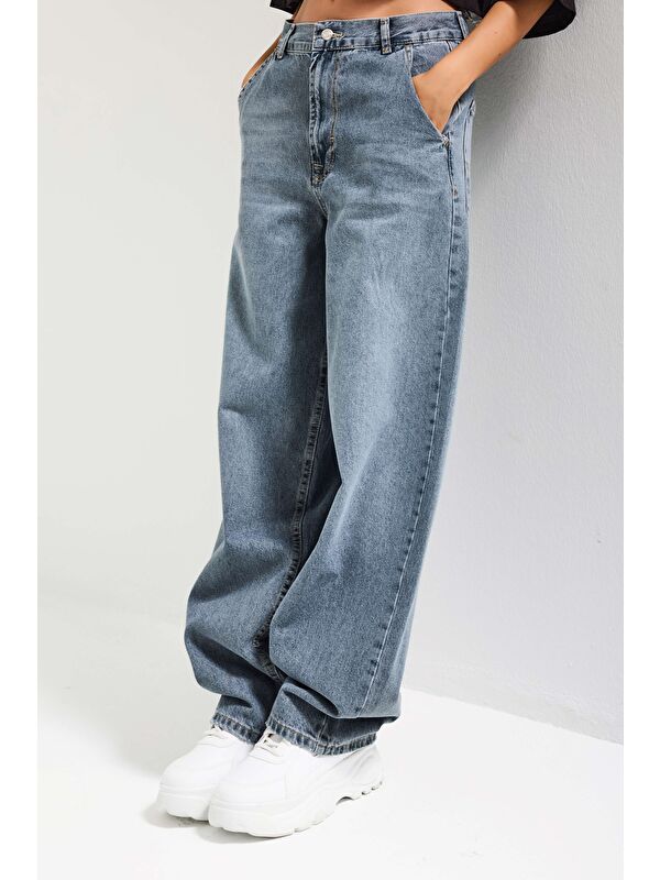 It's Basic Kadın Jean Rengi 17s6-125 Skater Fit Bol Kesim Denim Jean