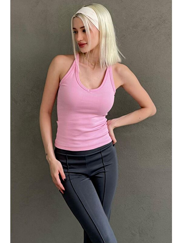 Madmext Pembe Basic Vücuda Oturan Kolsuz Kadın Atlet Mg2639