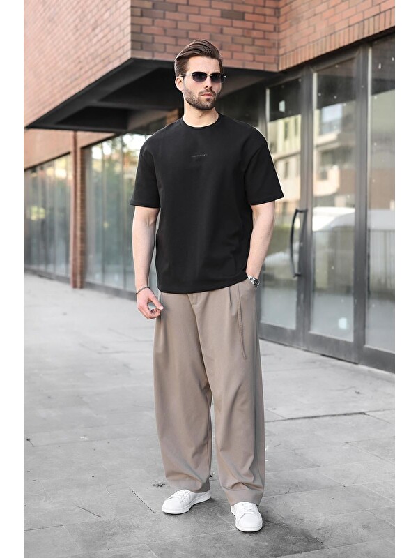 Madmext Siyah Bisiklet Yaka Oversize Erkek Tişört E7176