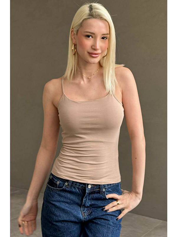 Madmext Bej Ayarlanabilir Kopçalı Askı Kadın Atlet Mg2676