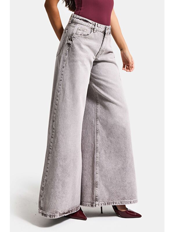 It's Basic Kadın Taş Rengi 4s6-158 Elephant Leg Fit Süper Bol Kesim Denim Jean