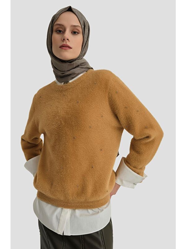 ARMİNE Taş Detaylı Kazak 24Kd2806 Camel