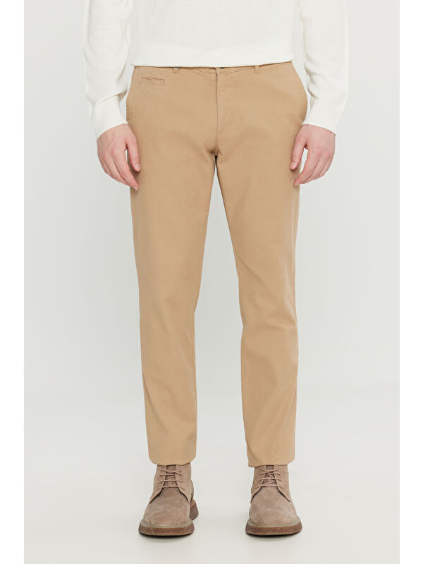 Altınyıldız Classics Erkek Vizon Pamuklu Slim Fit Dar Kesim Yan Cepli Armürlü Esnek Casual Pantolon