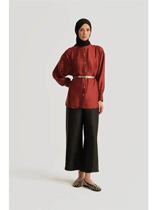 ARMİNE Kup Detaylı Saten Pantolon 25Y2815 Siyah