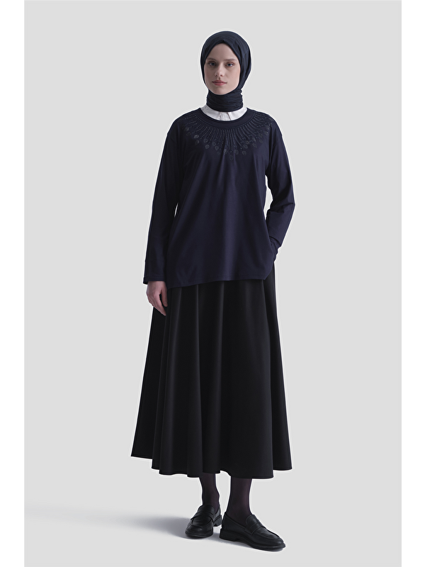 ARMİNE Penye Lacivert Anne Bluz