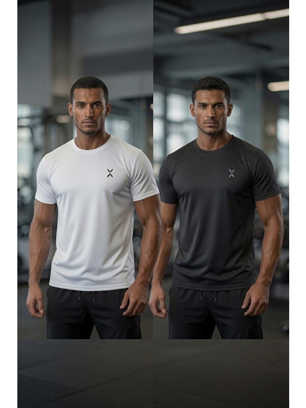 Oksit Xylon 2'li Paket Mikro Polyester Nefes Alabilen Hafif Perform Antrenman Sporcu Erkek Tshirt