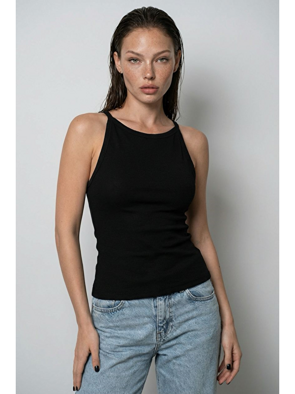 Madmext Siyah Biyeli Vücudu Saran Fitilli Modern Kesim Atlet Mg2681