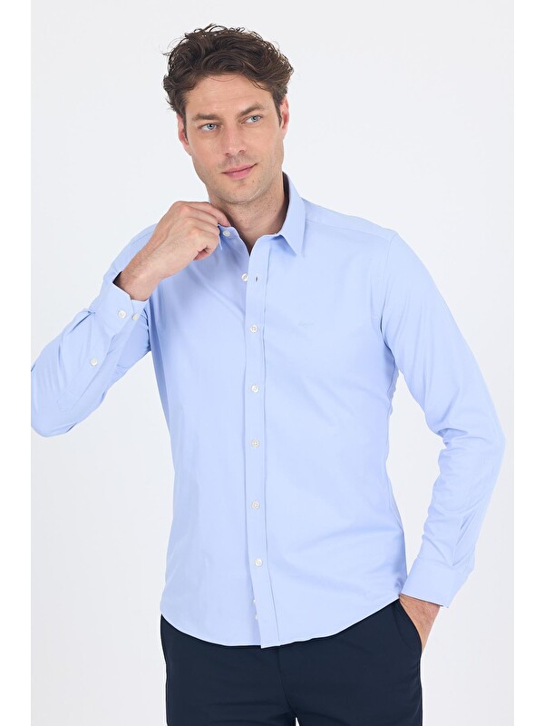 İMZA Uzun Kol Düz Bez Ayağı Sert Yaka Cepsiz Pamuklu Classic Slim Fit Gömlek 1004250211