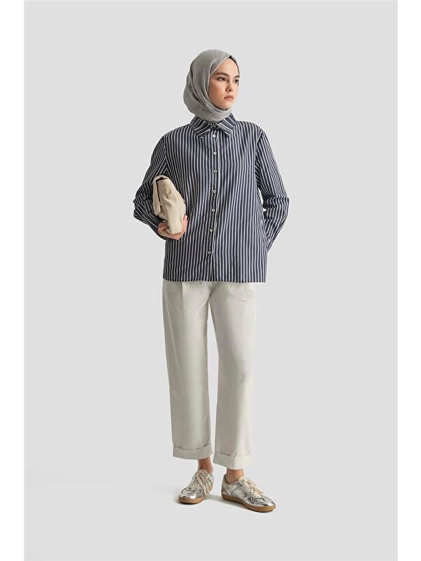 ARMİNE Beli Lastikli Pamuk Pantolon 25Y2808 Beyaz