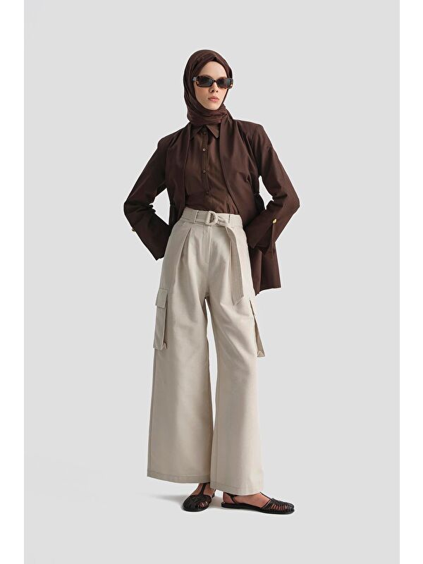 ARMİNE Kargo Cepli Keten Pantolon 25Y2823 Taş