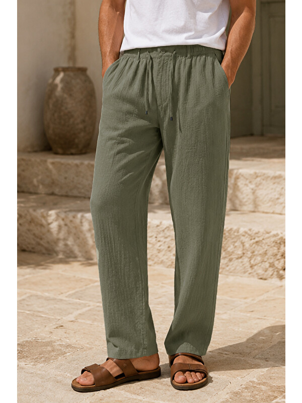Etikmen Erkek Haki Regular Fit Müslin Pantolon