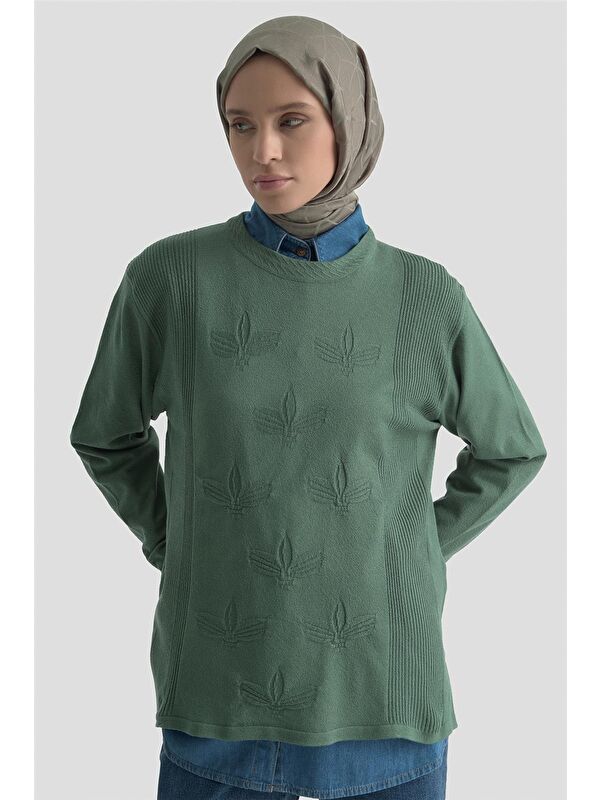 ARMİNE Desenli Kazak 25Kd7010 Yeşil