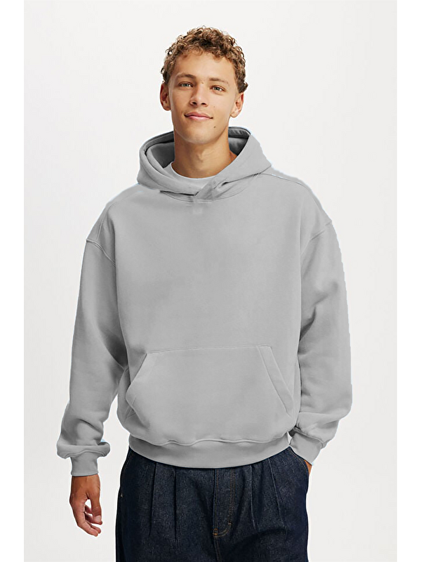 Madmext Boyalı Gri Kapüşonlu Kanguru Cep Erkek Sweatshirt E7169