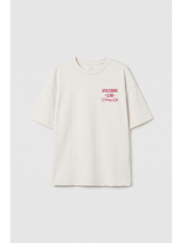 Tommylife Ekru Oversize Kısa Kollu Baskılı Kız Çocuk T-Shirt - 75175