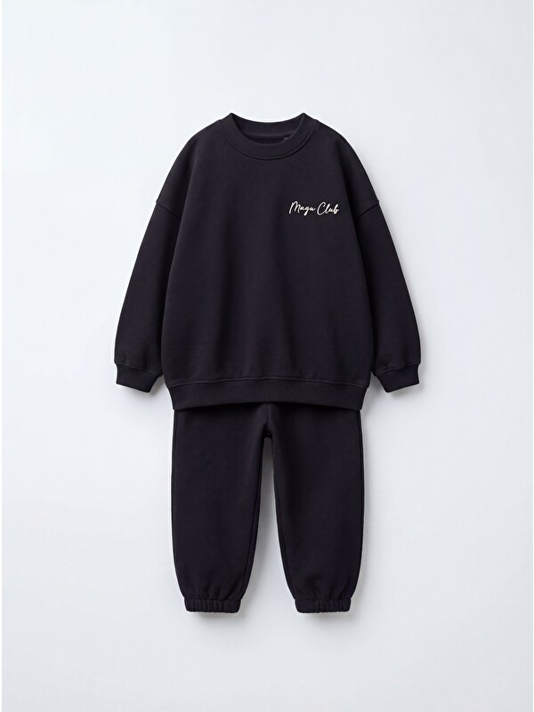 Magu Çocuk Siyah Basic Sweatshirt Ve Eşofman Altı Takımı