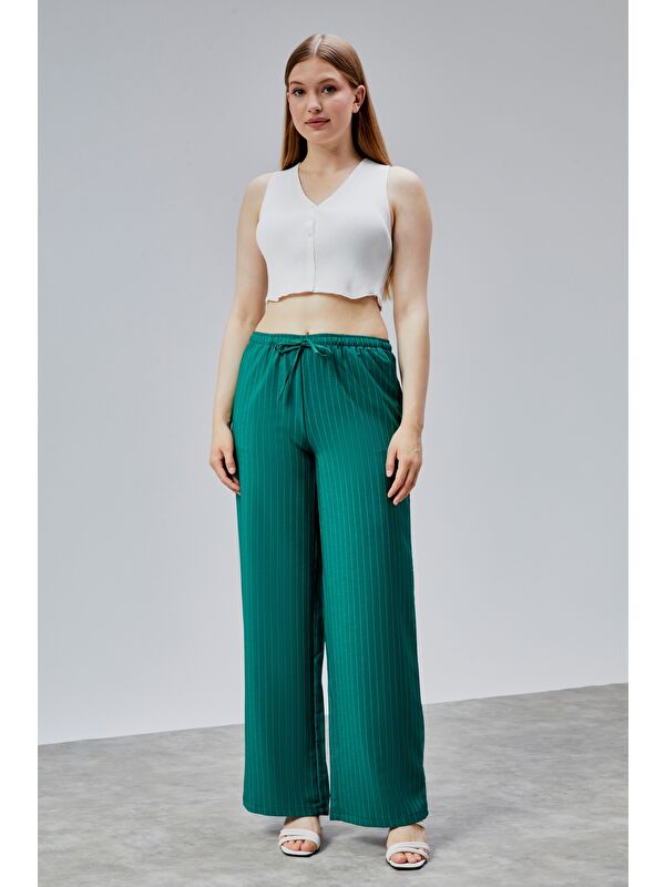 Genius Store Kadın Pantolon Geniş Paça Yüksel Bel Cepli Çizgili Pantolon ÇİZGİLİ-PANTOLON