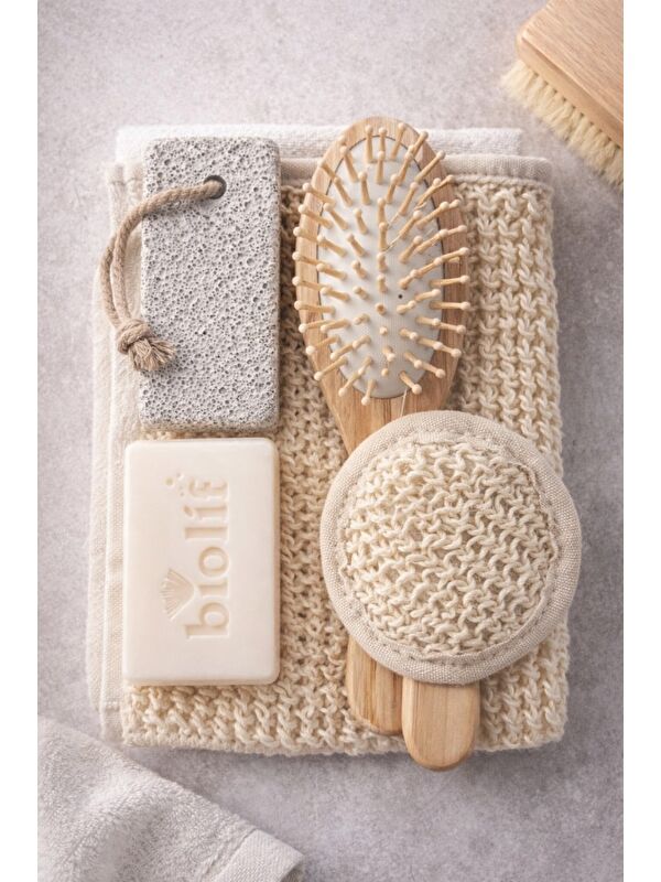 Mulberry Banyo Seti Lif Kese Masaj Fırçası Ponza Taşı Sabun Doğal Kişisel Bakım Seti 5'li