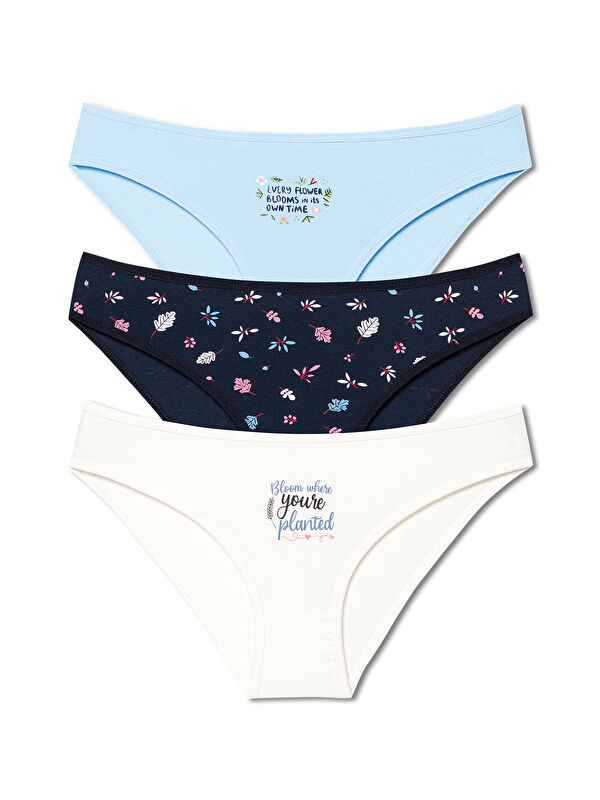 Hnx Pamuklu Desenli ve Baskılı Slip Kadın Külot 3'lü Paket
