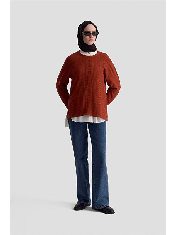 ARMİNE Desenli Kazak 25Kd7008 Kiremit