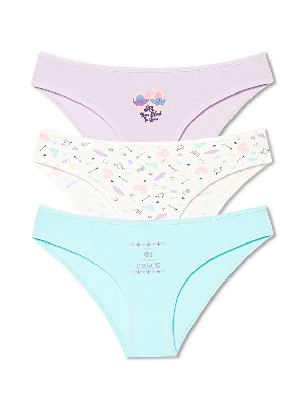 Hnx Pamuklu Desenli ve Baskılı Slip Kadın Külot 3'lü Paket