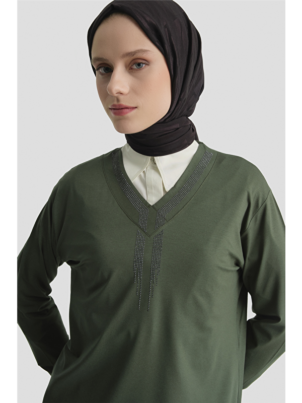 ARMİNE Penye Haki Anne Bluz