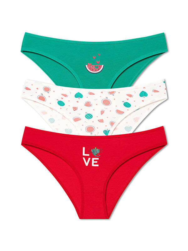 Hnx Pamuklu Desenli ve Baskılı Slip Kadın Külot 3'lü Paket
