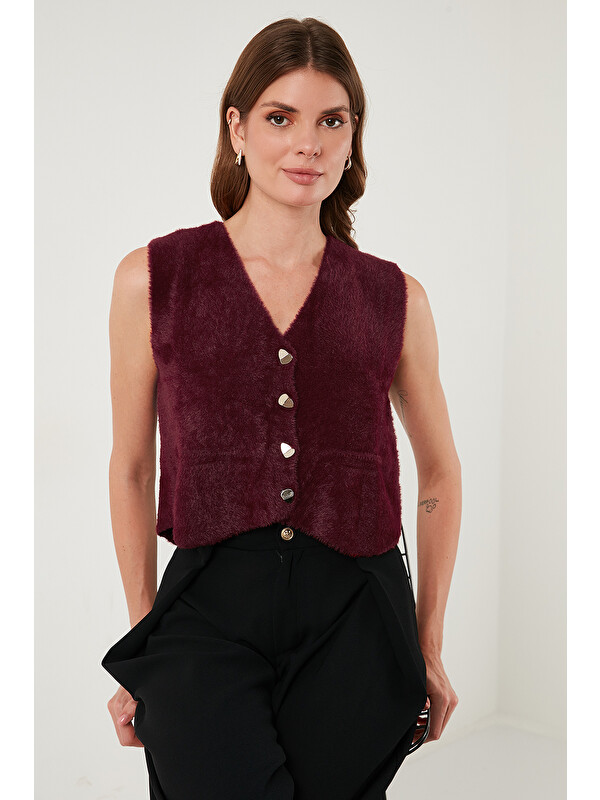 Lela Regular Fit V Yaka Yumuşak Dokulu Düğmeli Yelek 4615241