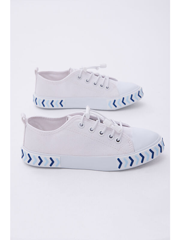 Tonny Black Beyaz Tonny Black Rahat Kalip Çocuk Unisex Ok Detaylı Lastik Bağcıklı Kumaş Spor Ayakkabı