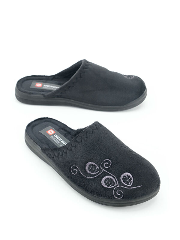 Kadın Kışlık PU Rahat Taban Nakışlı Tasarım Ev Bahçe Terlik - Görsel 2