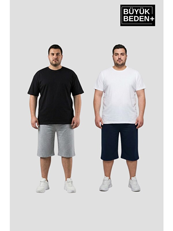 Süperlife Büyük Beden Erkek 2’li Kapri Şort Rahat Kalıp Seti 3XL-6XL SPR26BSR591+2