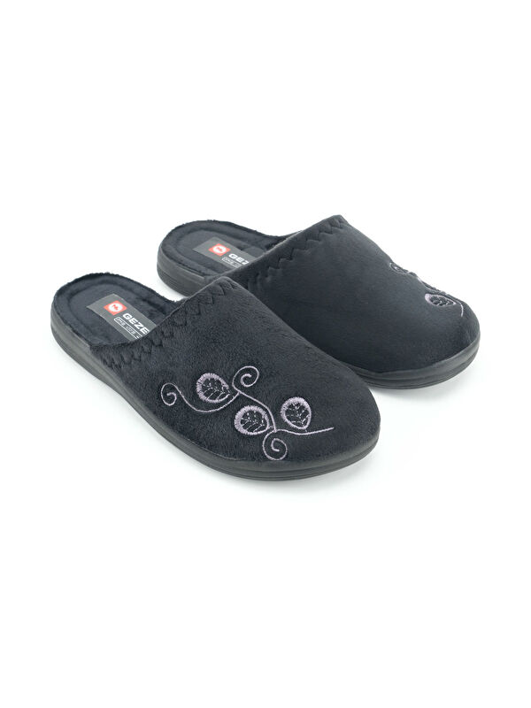 Kadın Kışlık PU Rahat Taban Nakışlı Tasarım Ev Bahçe Terlik - Görsel 4