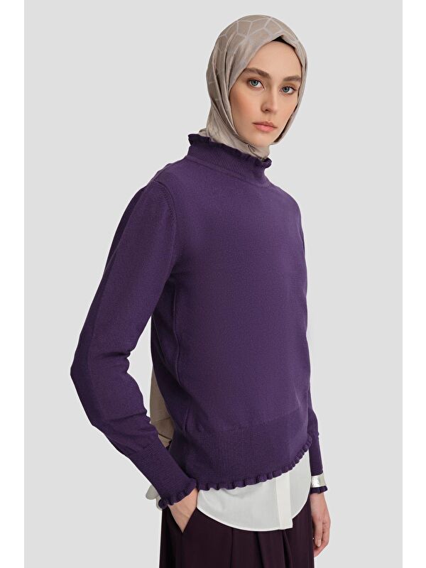 ARMİNE Fırfır Detaylı Kazak 25Kd7007 Mor