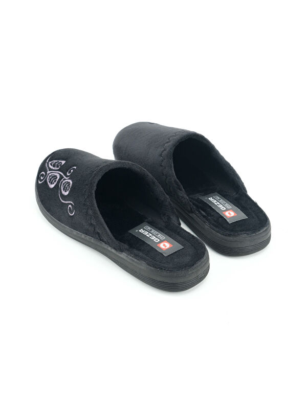 Kadın Kışlık PU Rahat Taban Nakışlı Tasarım Ev Bahçe Terlik - Görsel 5