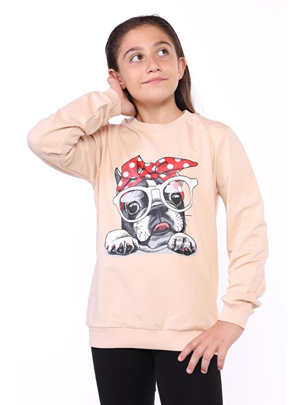 Toontoykids Kız Çocuk Köpek Figür Baskılı Sweatshirt
