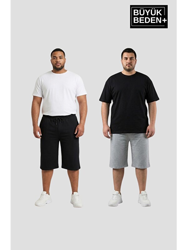 Süperlife Büyük Beden Erkek 2’li Kapri Şort Rahat Kalıp Seti 3XL-6XL SPR26BSR591+2