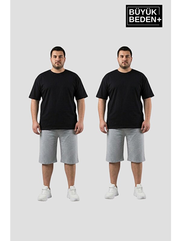 Süperlife Büyük Beden Erkek 2’li Kapri Şort Rahat Kalıp Seti 3XL-6XL SPR26BSR591+2