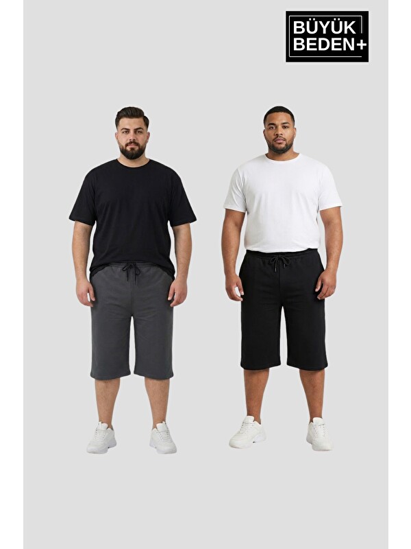 Süperlife Büyük Beden Erkek 2’li Kapri Şort Rahat Kalıp Seti 3XL-6XL SPR26BSR591+2