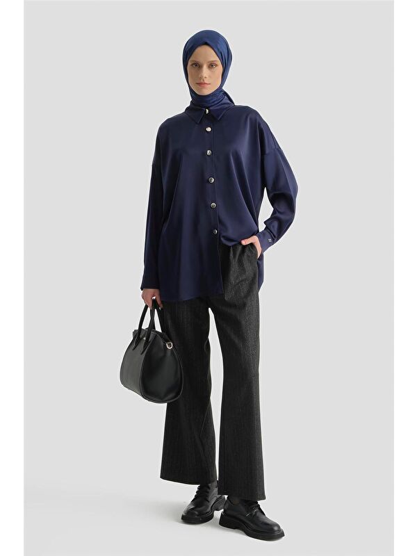 ARMİNE Saten Tunik Lacivert