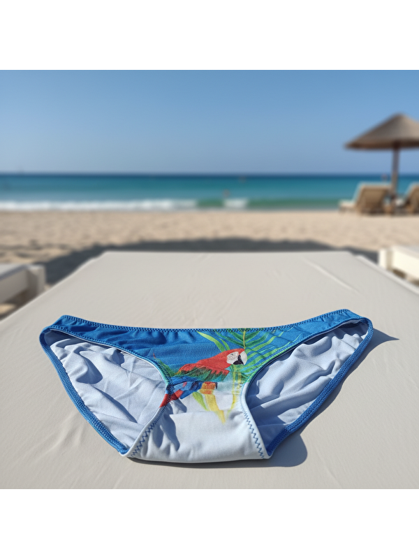 Bonbon Kadın Plaj Giyim Mavi Renk Baskılı Bikini Alt Bb2721