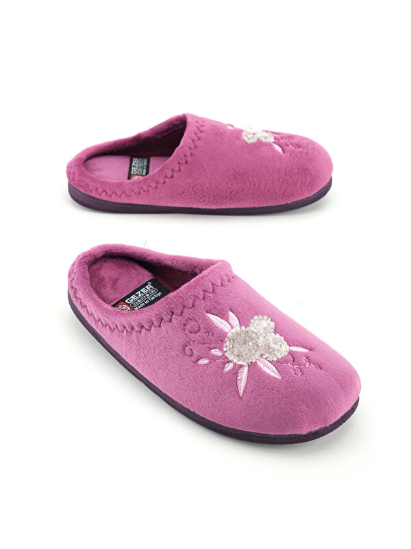 Kadın Kışlık PU Rahat Taban Nakışlı Tasarım Ev Bahçe Terlik - Görsel 2