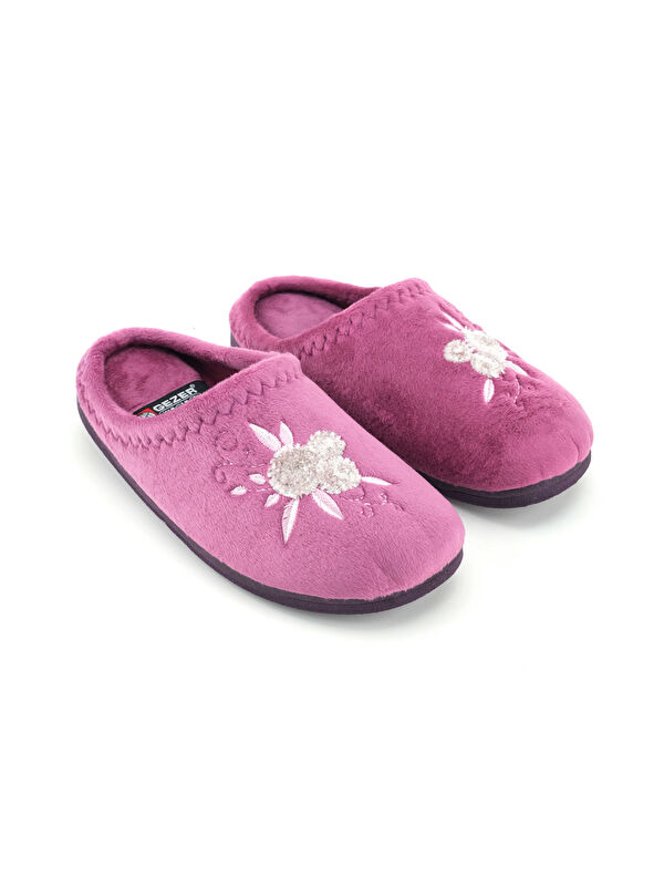 Kadın Kışlık PU Rahat Taban Nakışlı Tasarım Ev Bahçe Terlik - Görsel 4