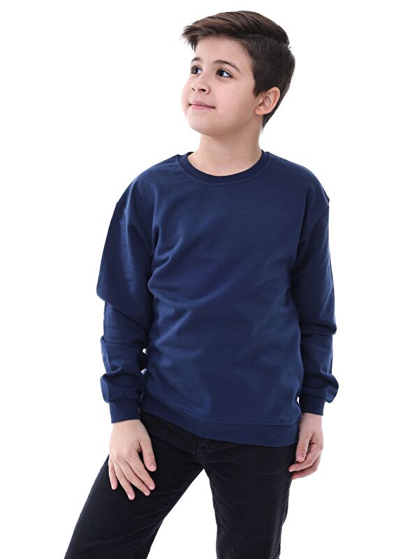 ZUZUNGA Basic Bisiklet Yaka Şardonlu Çocuk Sweatshirt 3-12 Yaş