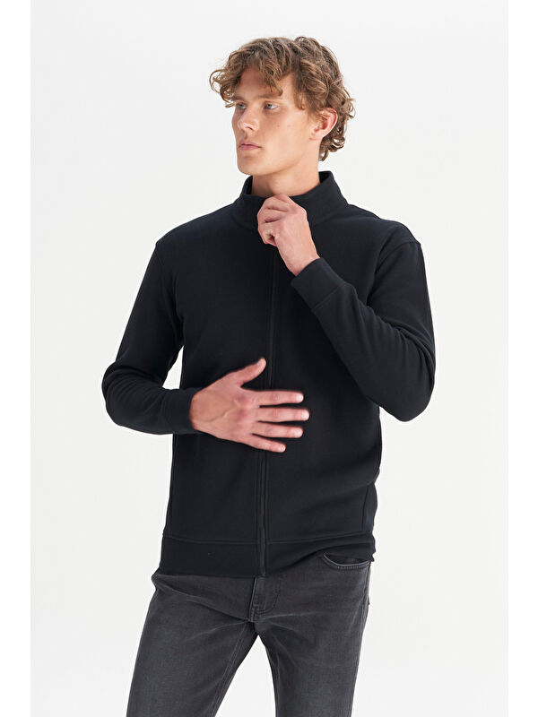 Wrangler Pamuklu Relaxed Fit Dik Yaka Selanik Örgü Erkek Fermuarlı Sweatshirt Hırka