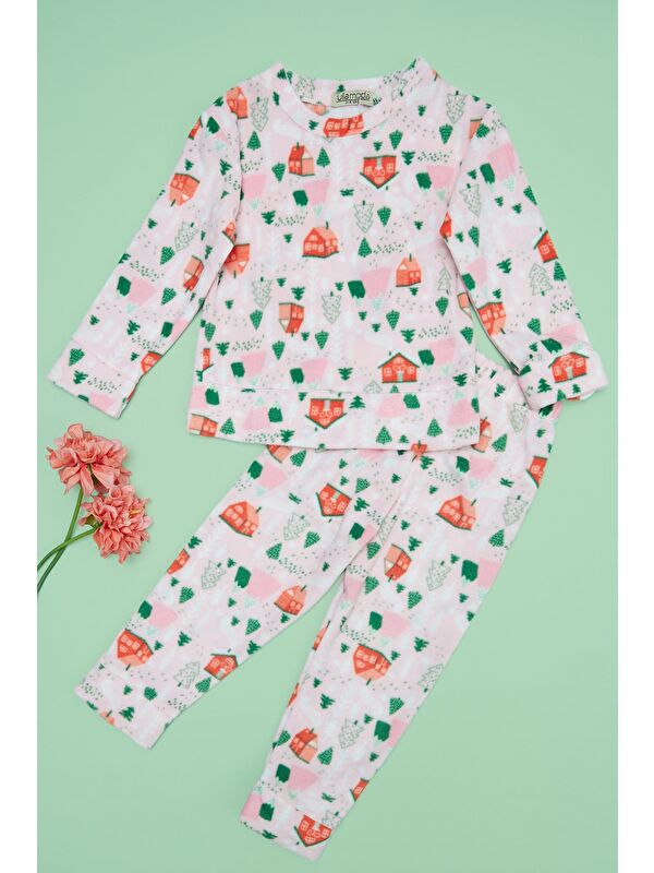 Fullamoda Ev Desenli Polar Kız Çocuk Pijama Takımı