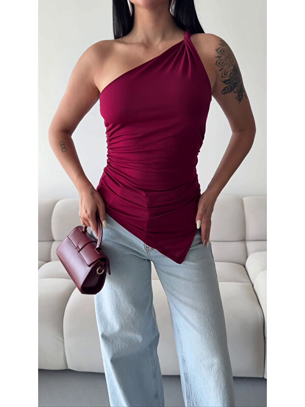 carla10 Omuz Detay Tasarım Bluz Bordo